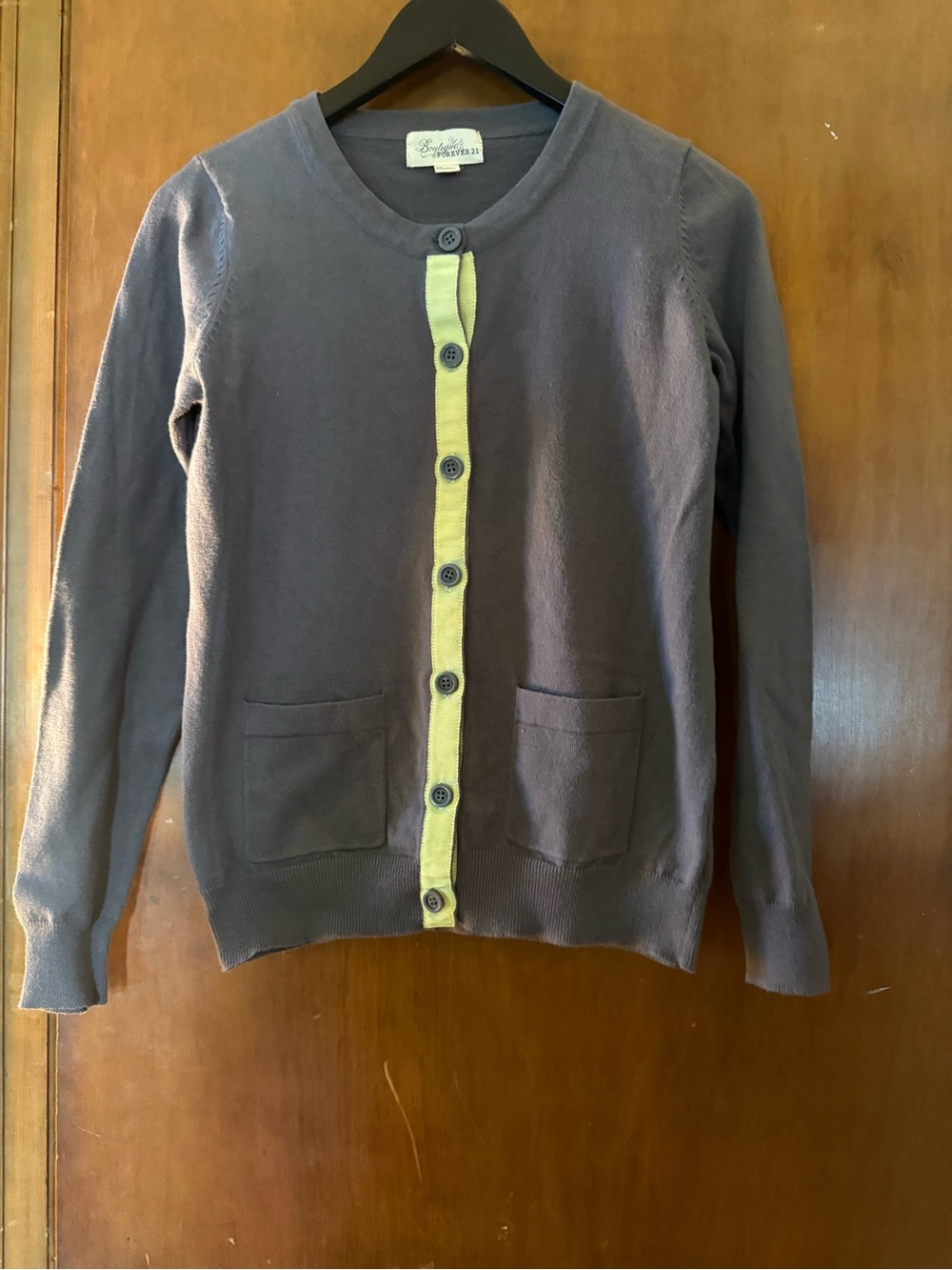 Boutique Forever 21 Gray Cardigan with Yellow Trim